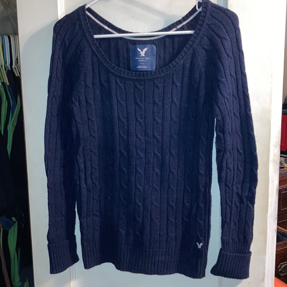 American Eagle M Scoop Neck Sweater Navy Blue